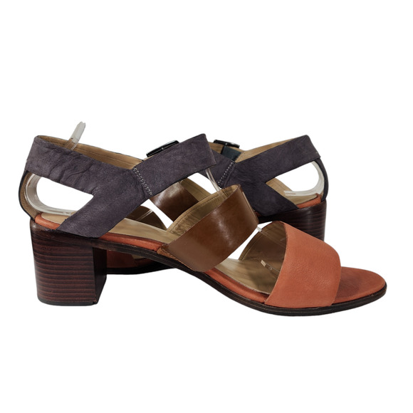 Eileen Fisher 10 Womens Sandals Heel Repeat Colorblock Orange Brown Open Strappy - Picture 5 of 12